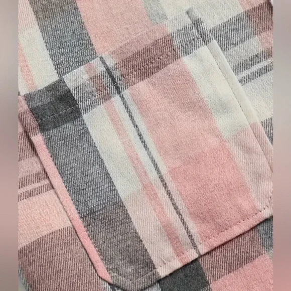 Pink Gray Plaid Button Down Flannel Shirt - Picture 5 of 7